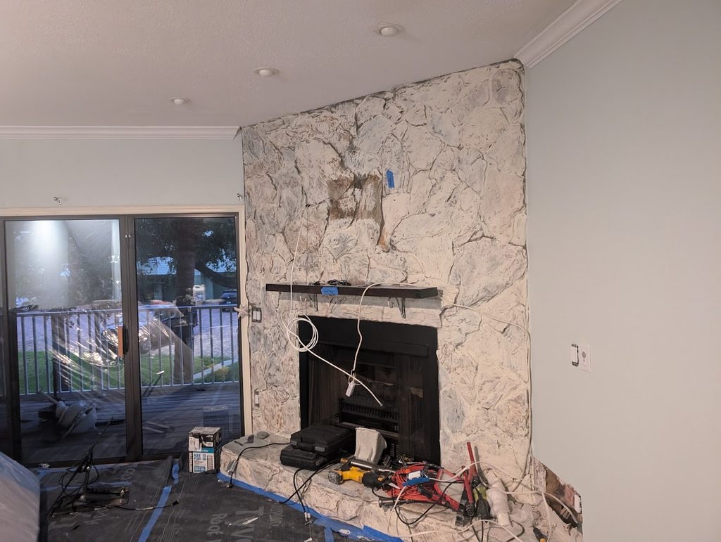 Dated two-tier kitchen peninsula before the facelift