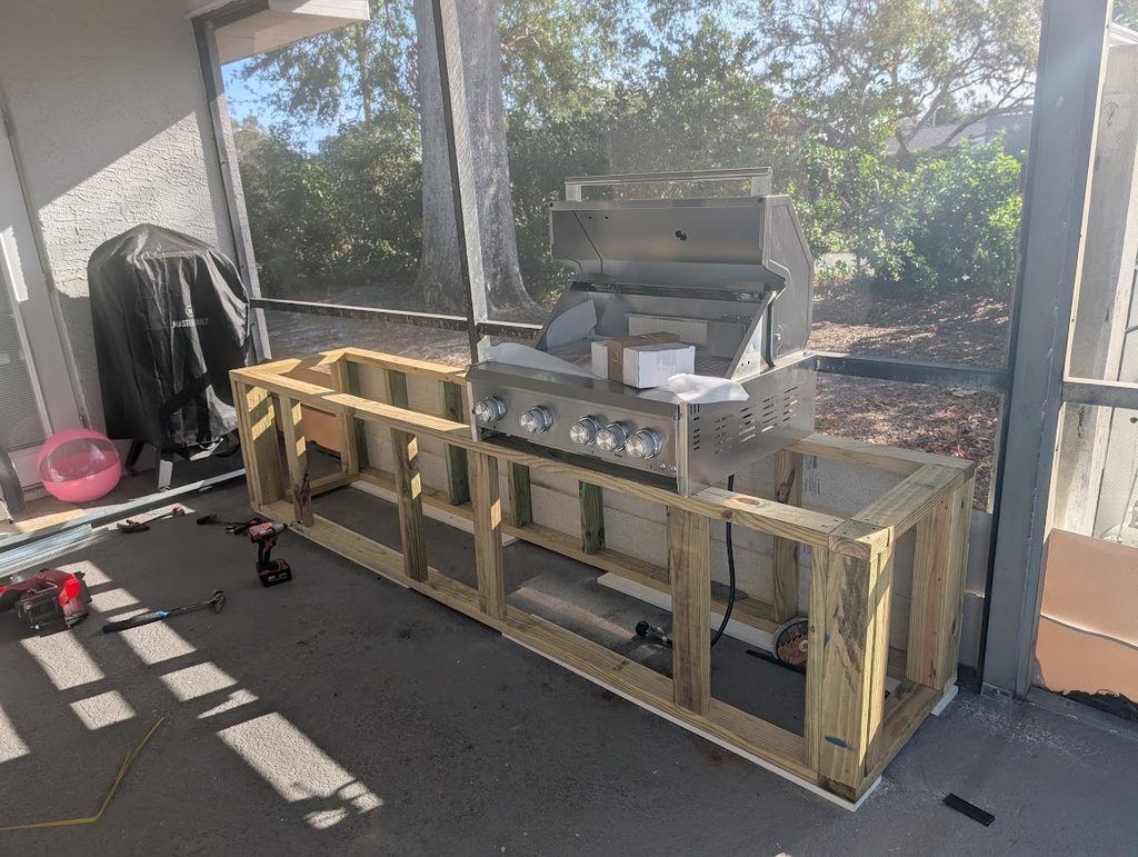 Existing back patio before the outdoor kitchen build